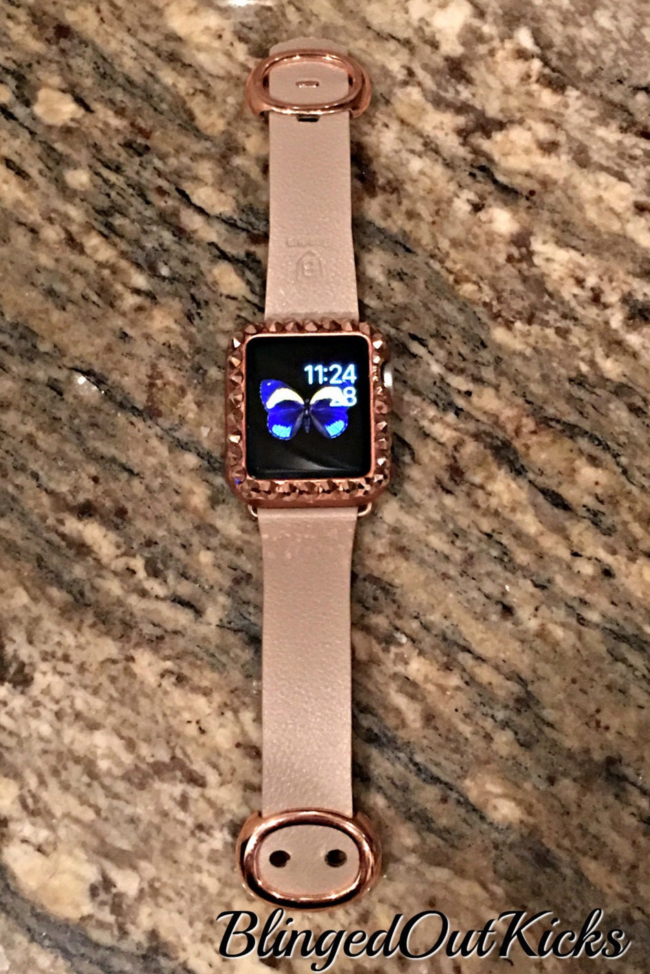 Rose Gold apple watch band and protective case in rose gold