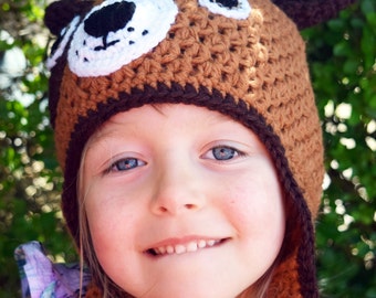 Handmade Crochet Dog hat, Dog hat, Boys hat, Girls hat, Todller hat, Character Hat, Animal hat