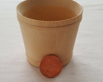 Miniature Dollhouse Flower Pot Bucket Wood Planter Large Tub Bathtub Barrel FS