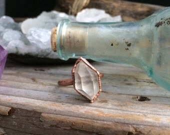 Raw Crystal Ring - Raw Quartz Ring - Boho Jewelry - Gypsy Jewelry - Raw Stone Alternative Engagement Ring - Clear Herkimer Diamond 5 6 7 8 9