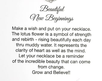 Lotus Necklace and Card, Encouragement Gift for New Beginnings, 925 Sterling Silver
