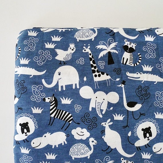 Cotton Knit Animal Fabric Blue Jersey Fabric Childrens