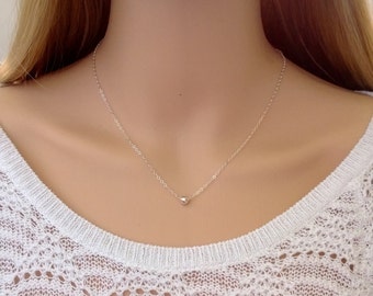Sterling silver single bead necklace; simple sterling silver necklace; tiny silver necklace; small sterling silver necklace