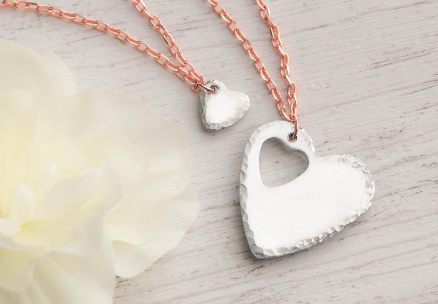 two cutouts Heart necklace as mother daughter set by AtelierMinnie