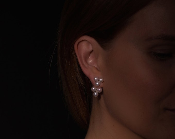 Pearl earring - wedding earring - triple pearl earring - white pearl earring - gold earring - silver pearl earring