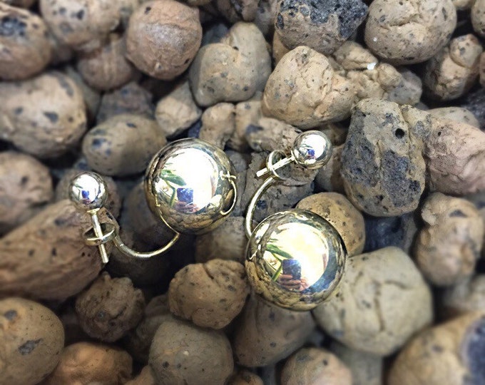 Silver gold ball earring - silver stud earring - gold earring - gift