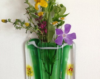 Fused Glass Wall Vase, Fused Glass Pocket Vase, Reed Diffuser Holder for Home Fragrance
