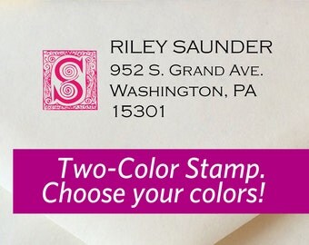 Self Inking, Wedding Stamp, Custom Rubber STamp, Self Inking STamp, Housewarming Gift, Calligraphy Stamp, Boxwood Two Color Address Stamp