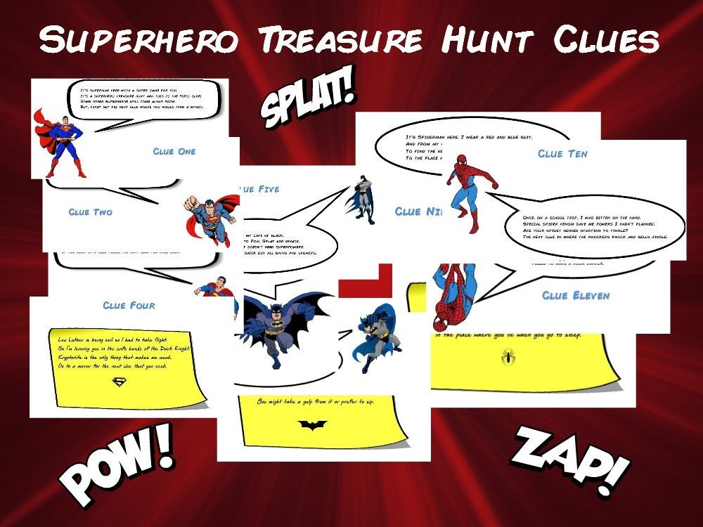 Superhero Treasure Hunt Clues Printable Instant Download