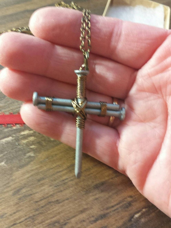 Rustic Nail Cross Necklaces Three Nail Cross Necklaces Wire