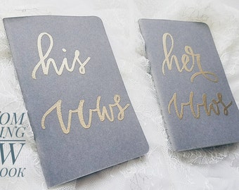 His and Her Wedding Vow Book Set of 2, Custom, Gold Embossed, Moleskine, Calligraphy Vow Notebook, Bride & Groom Vows, Lined Pages