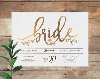 Emilia - Bridal Printable Bridal Shower Invitation, Shower Invite, Wedding Shower Invitation, Calligraphy, Gold. Now available in Rose Gold!