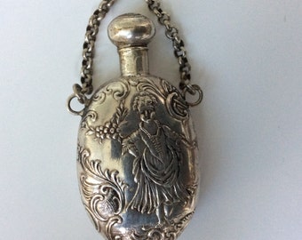 ON SALE! Antique Victorian Sterling Silver Chatelaine Perfum Bottle with Beautiful Repousse Work!