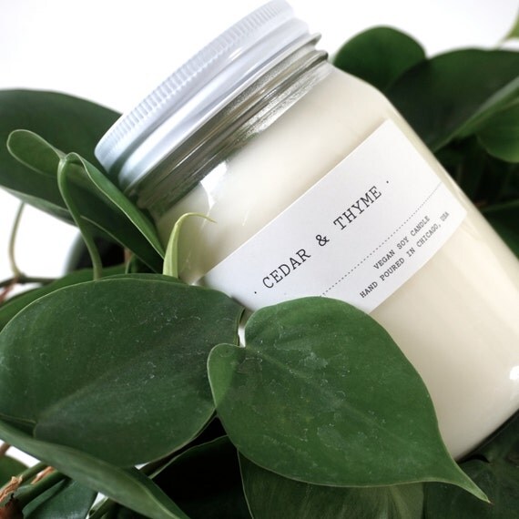 Cedar & Thyme Scented Candle Hand Poured 100 Soy Wax 16