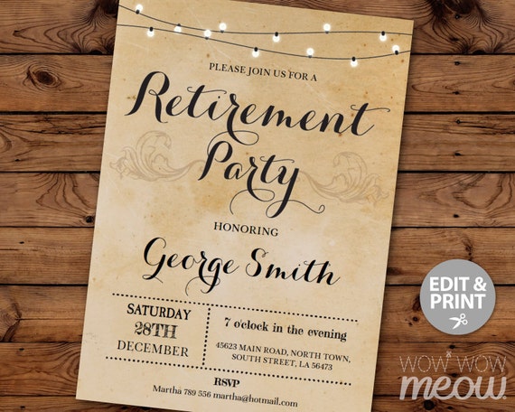 Retirement Invitation Retired Invite Instant DOWNLOAD