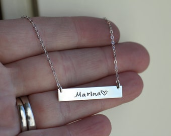 Custom Word Necklace, Sterling Silver Necklace, Personalized Customized Name Horizontal Bar Jewelry, Girlfriend Gift
