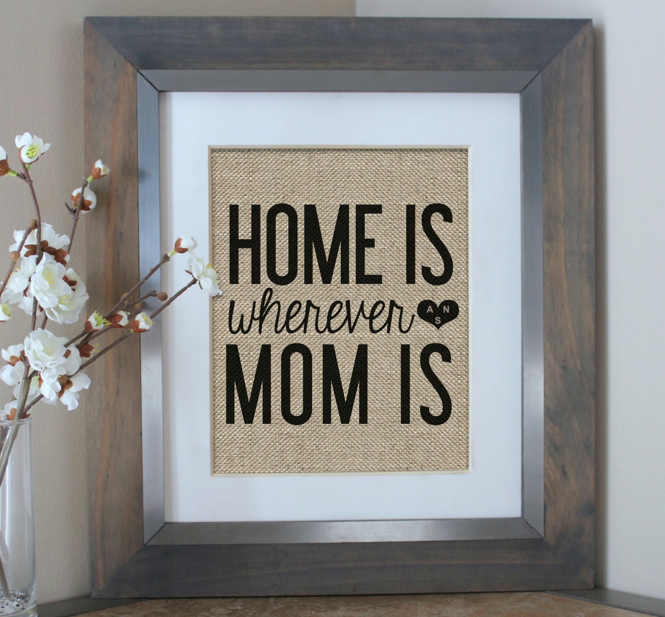 Personalized Home Is Wherever Mom Is Burlap Sign