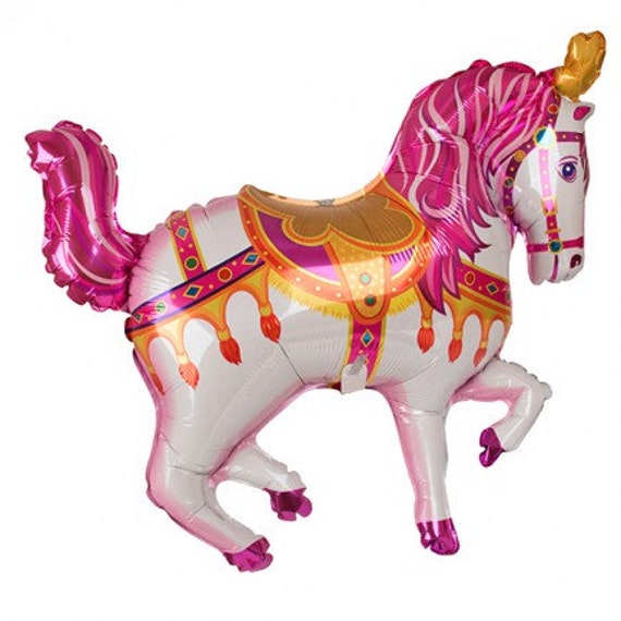 Carousel Horse Balloon Large 35 Foil Mylar Pink Blue Circus