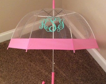 Umbrella,personalized umbrella,monogrammed umbrella,clear dome umbrella with colored stripe,chevron umbrella,vinyl monogram umbrella