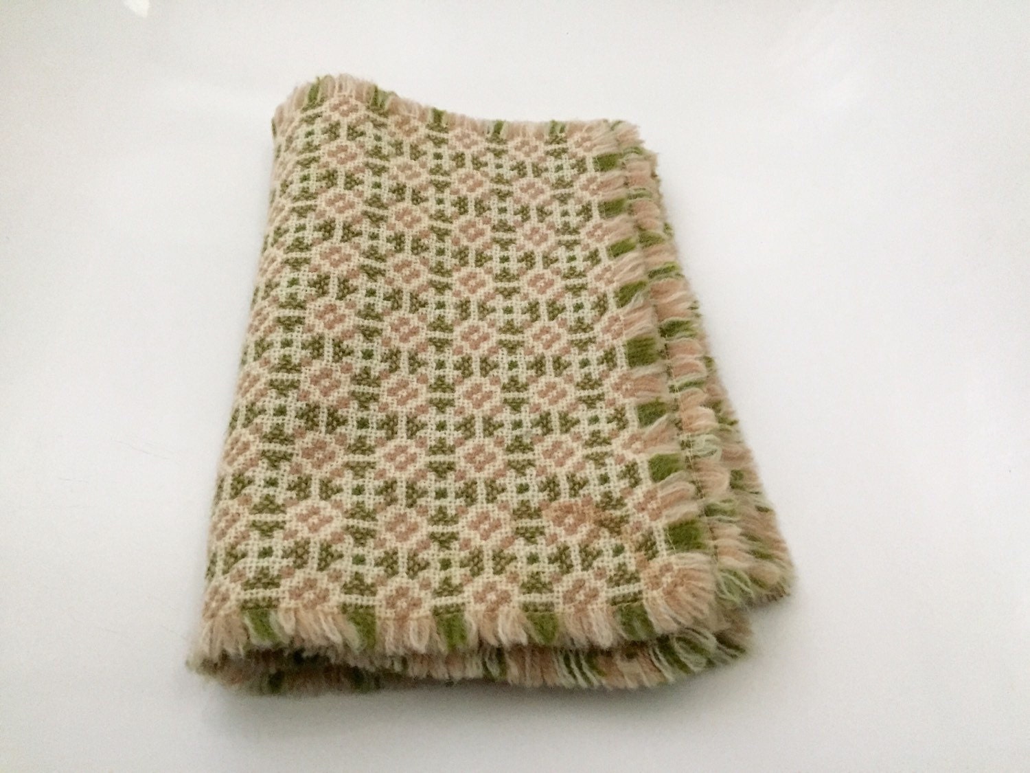 Vintage Reversible Welsh Wool Placemats in Pale Pink Cream