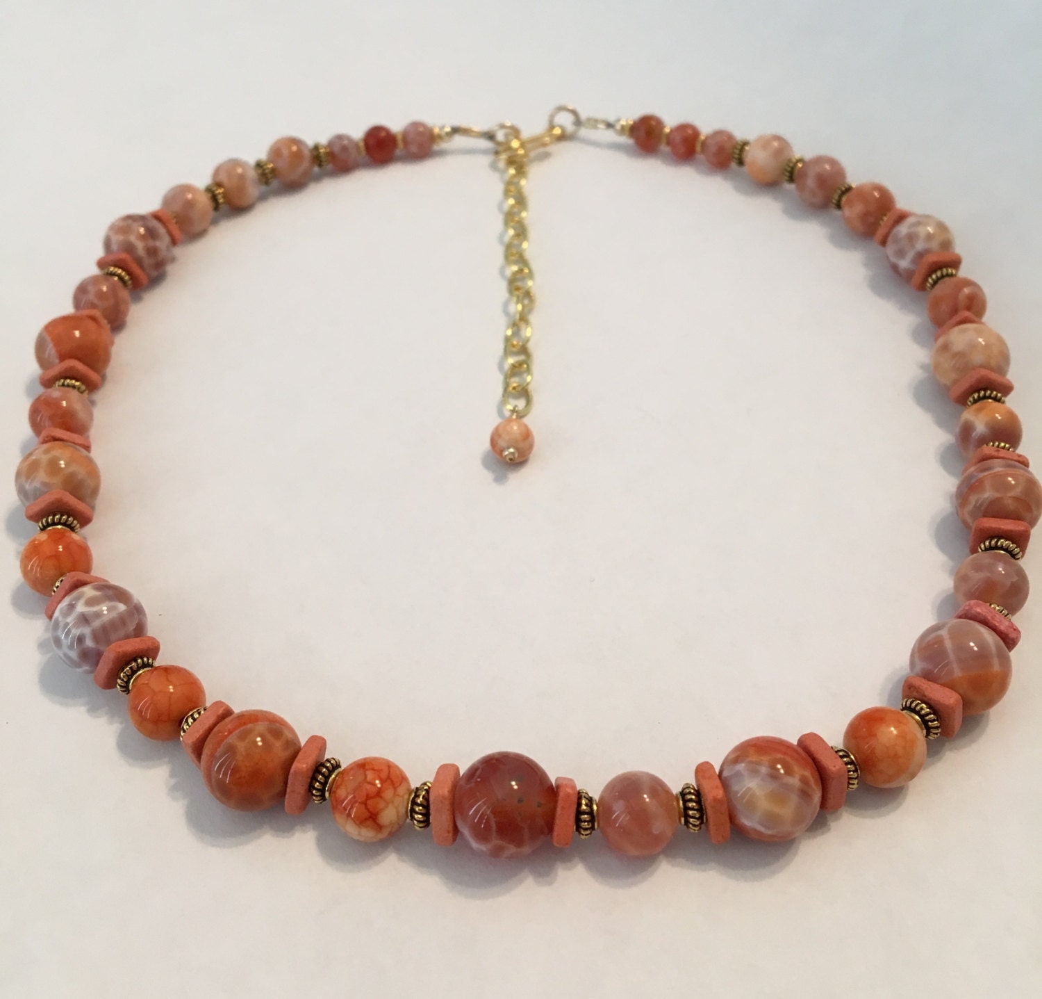 Fire Agate and gold beaded necklace