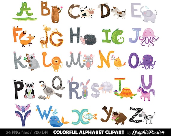 Illustrated Alphabet clipart color alphabet Digital alphabet