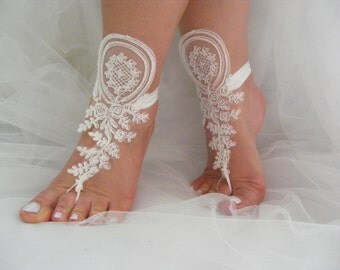 FREE SHIPPING Lace Evening Victorian Barefoot Sandals, Beach Wedding Barefoot Sandals, Wedding Anklets,Wrist Sandals, Belly Dance, Prom