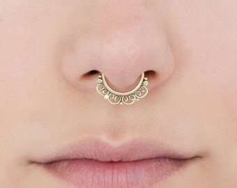 Tribal Septum Ring for pierced nose. septum piercing. brass septum ring. tribal septum ring. septum jewelry. brass septum. tiny earring.