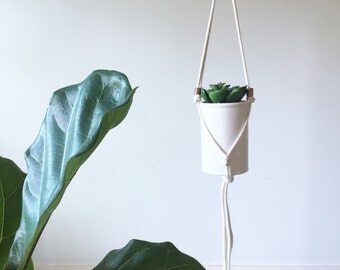 SALE mini macrame plant hanger with copper or gold tubes - indoor plant hanger - indoor planter - terrarium