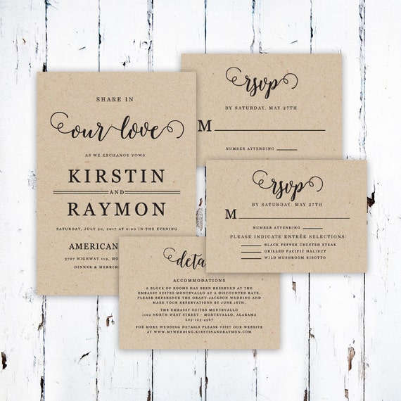 Wedding Invitation Package Template by CrossvineDesigns on Etsy