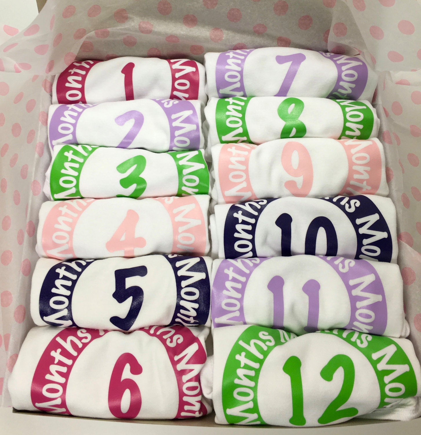 Monthly Onesies BABY GIRL solid color by TheIrishTwins on Etsy