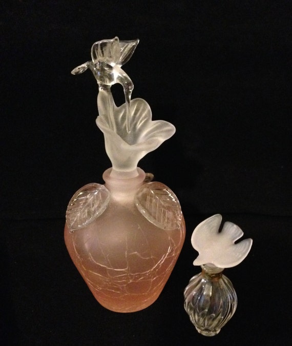 Download Hummingbird Frosted Glass Perfume Bottle Vintage Pink Crackled