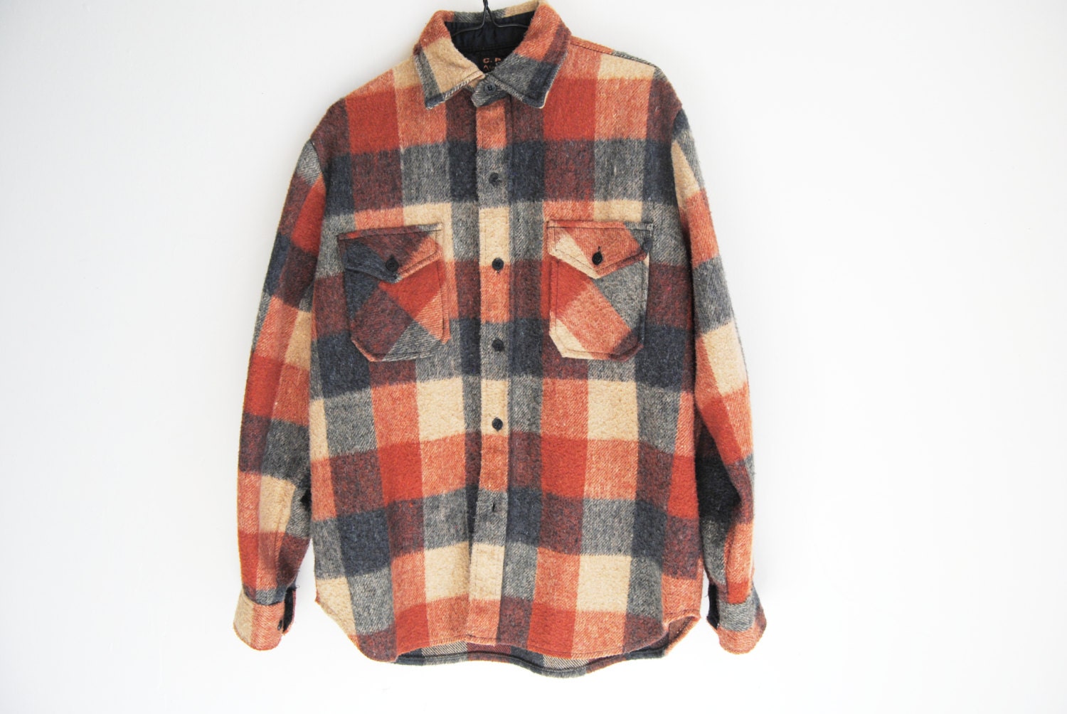 70s Hunter Plaid Jacket Vintage Lumberjack Wool Coat