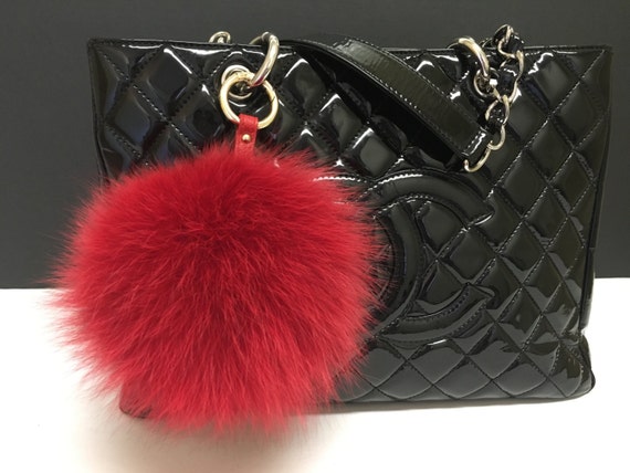 red pom pom keychain inches Red Pom  Fur Bobble HUGE Fox Ring Bag 6 Pom Key Ball Keychain