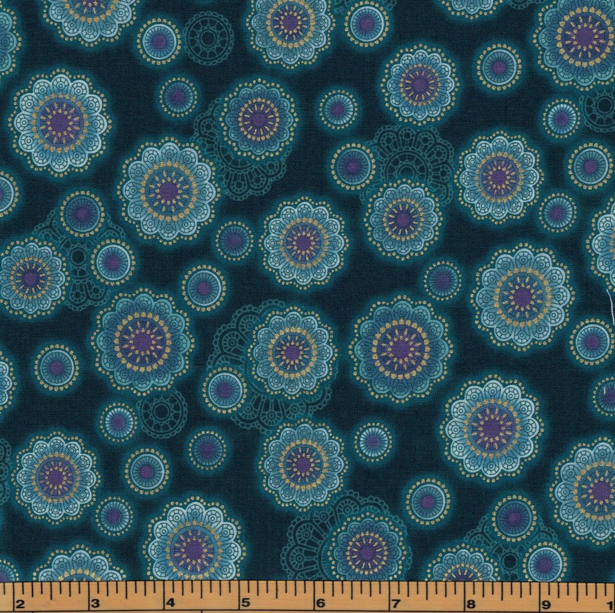 Teal Medallion Flowers with Gold Metallic Fortissimo by