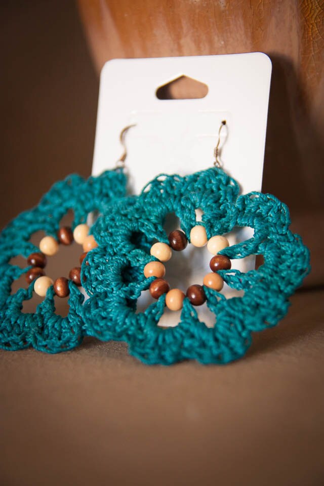 Crochet Circle Earrings with beads Boho crochet earrings Day