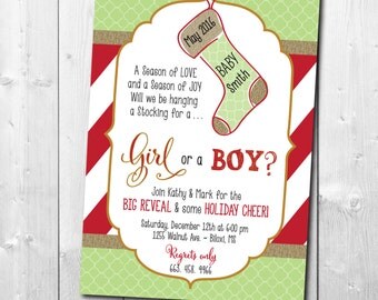 Holiday Gender Reveal Party Invitation / DIGITAL FILE / printable / wording can be changed