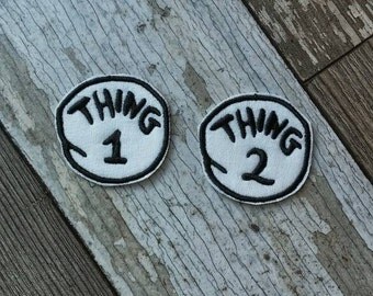 READY TO SHIP!!! Thing 1&2 Logo Dr. Seuss - Cat in the Hat Inspired Embroidered Iron On Patch! Ready to ship! Small 2x2 Set of two!