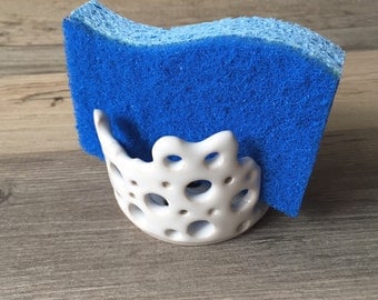 Ceramic Coral Sponge Holder for your Kitchen Sink, Porcelain Clay and Glaze, Pottery