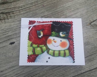 Set of 3 Handmade Present Christmas Cards/Fabric Scrap