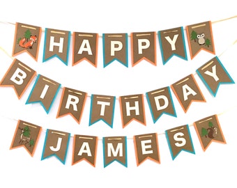 Forest banner woodland birthday banner happy by GreatCrafternoon