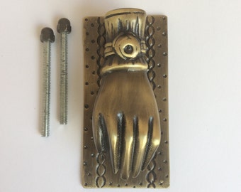 Vintage Antique Brass Victorian Ladies Hand Door Knocker with Striker