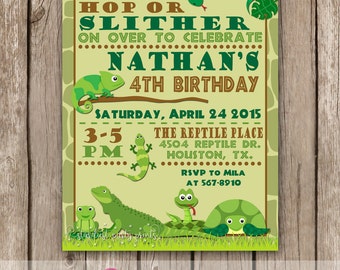 Reptile Invitaion, Reptile Birthday Invitation, Lizard Snake Turtle Invitation