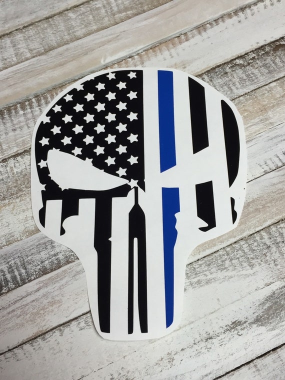 Thin Blue Line Punisher Decal American Flag Merica By Stampedcharm
