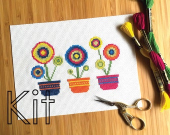 Modern cross stitch kit, flowerpot, embroidery kit