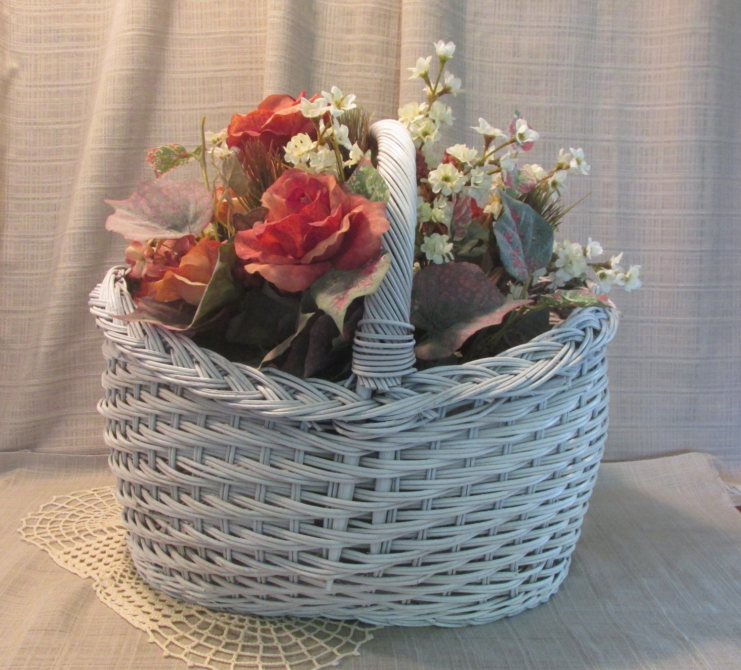 Large White Wicker Basket Oval Handled Organizational
