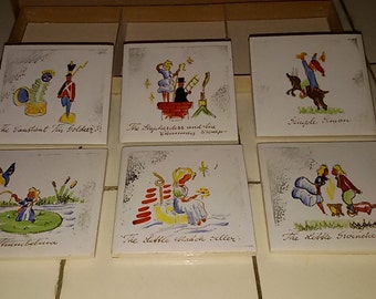 Vintage Danish / 6 under glass earthenware tales of Andersen / Denmark