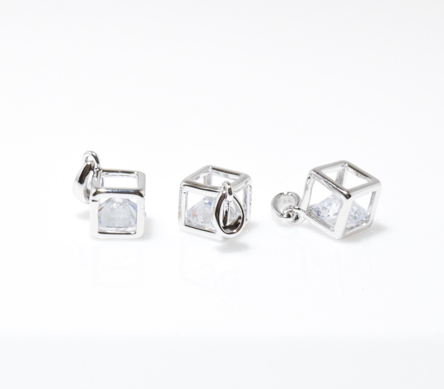 Cubic Cube Pendant Large . Cube Charm . Wedding Jewelry