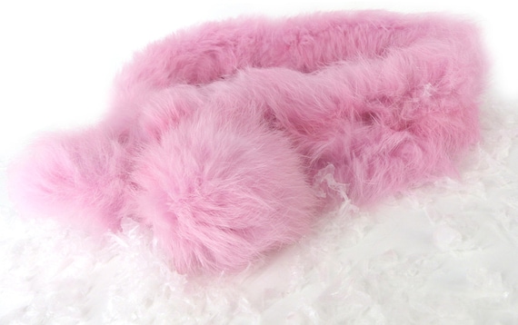 Posh pretty pink rabbit fur collar scarf. by WomansRenaissance