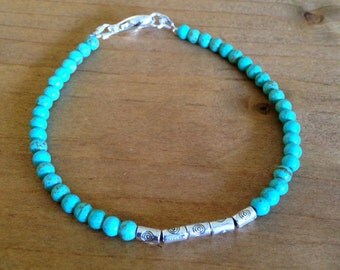 Beaded Turquoise Bracelet, Turquoise Jewellery, Boho Bracelet, Bohemian Bracelet, Surfer Bracelet, Gypsy Bracelet, Gemstone Bracelet